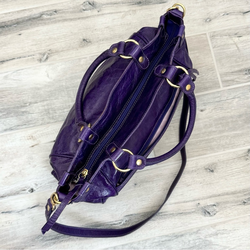 Maurizio Taiuti Genuine Leather Purple Satchel Crossbody Bag - Picture 3 of 14